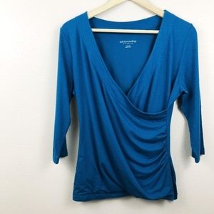 Soft Surroundings 3/4 Sleeve Teal Ruched Blouse